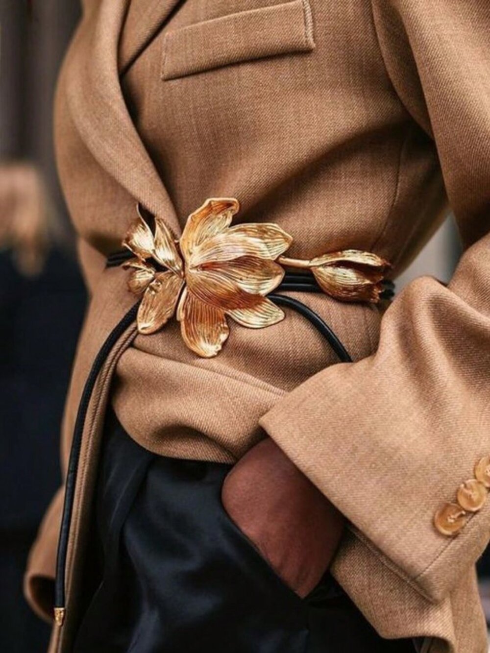 Gold Women's metal Flowers Leaf Plants tie Belt